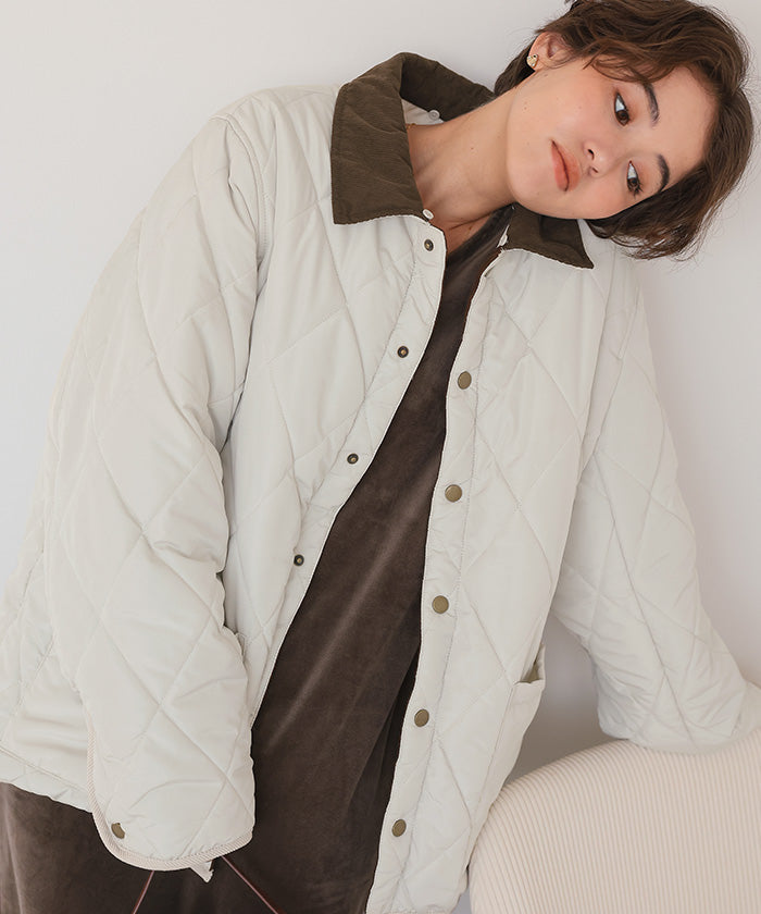 ティティベイト titivate 配色襟付きキルティングジャケット （アイボリー） アイボリー