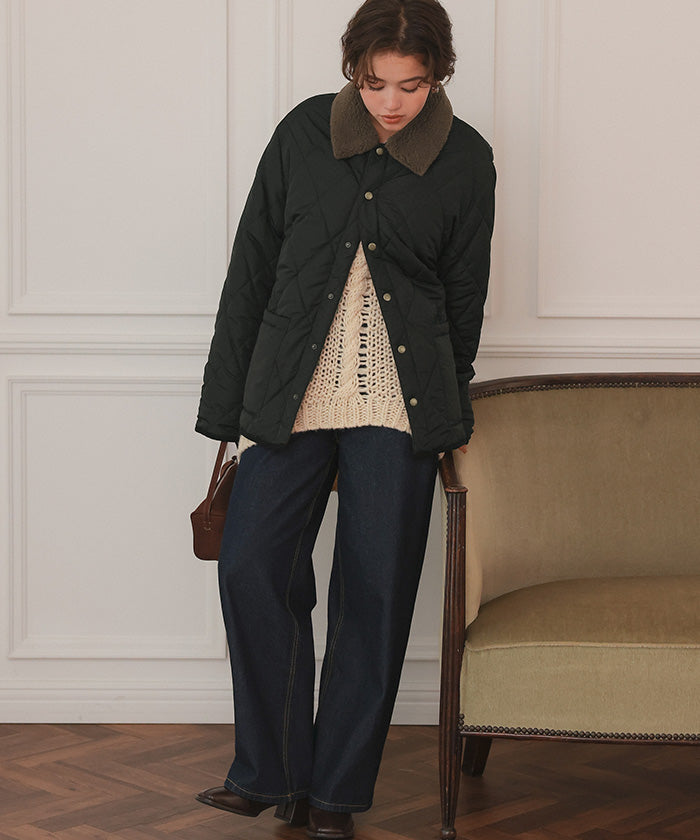 ティティベイト titivate 配色襟付きキルティングジャケット （アイボリー） アイボリー