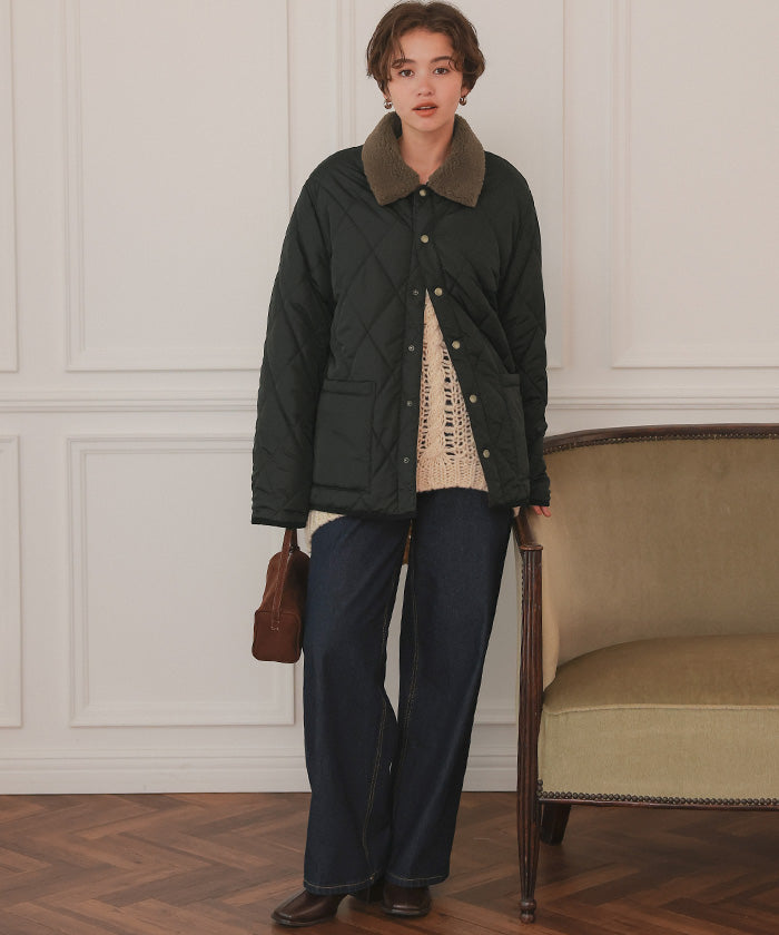 ティティベイト titivate 配色襟付きキルティングジャケット （アイボリー） アイボリー