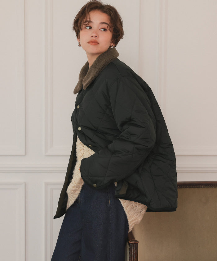 ティティベイト titivate 配色襟付きキルティングジャケット （アイボリー） アイボリー