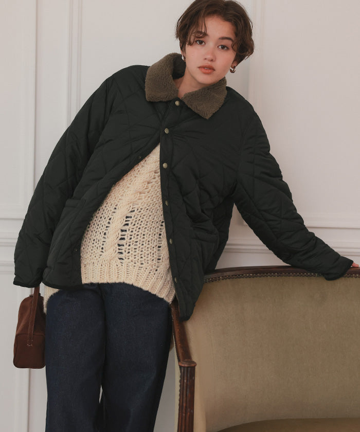 ティティベイト titivate 配色襟付きキルティングジャケット （アイボリー） アイボリー