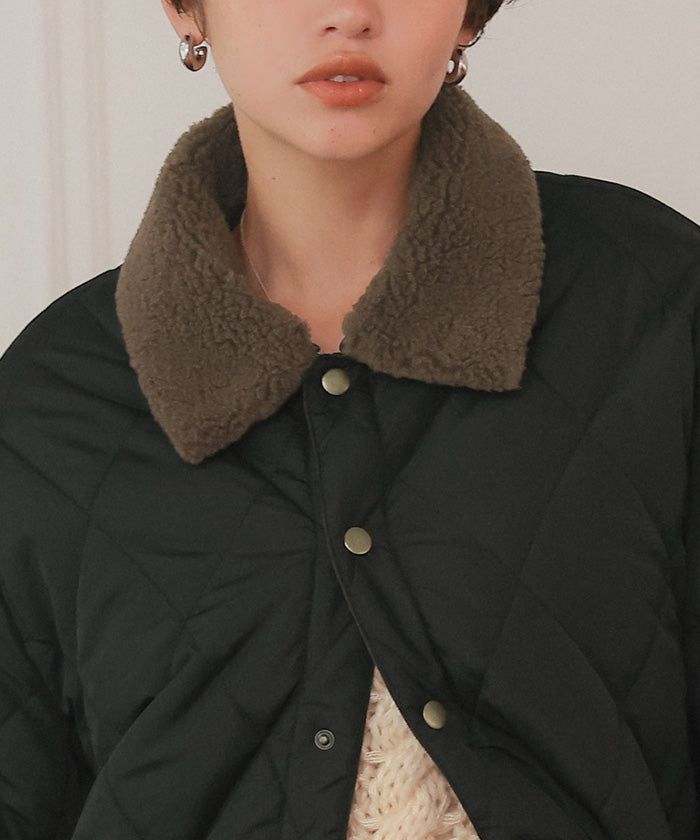 ティティベイト titivate 配色襟付きキルティングジャケット （アイボリー） アイボリー