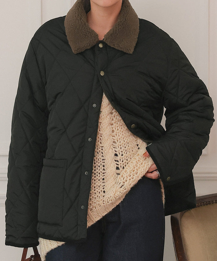 ティティベイト titivate 配色襟付きキルティングジャケット （アイボリー） アイボリー