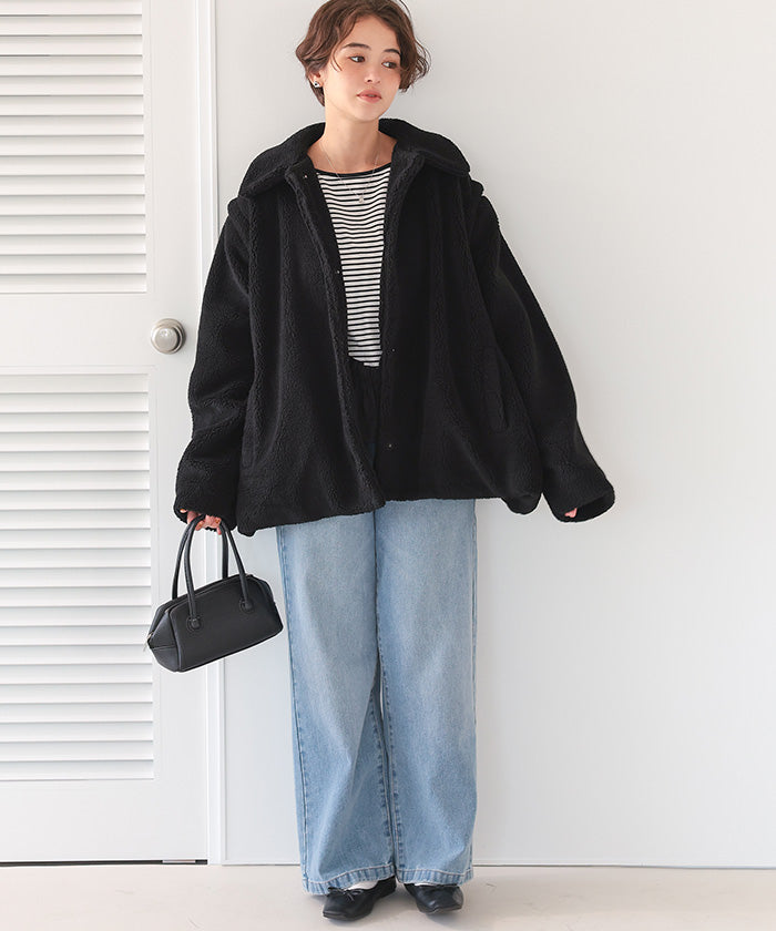 ティティベイト titivate 2wayフレアシルエットボアアウター （ブラック） ブラック