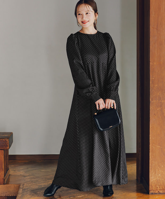 ティティベイト titivate ボリュームギャザースリーブフレアワンピース （ドット2） ドット2