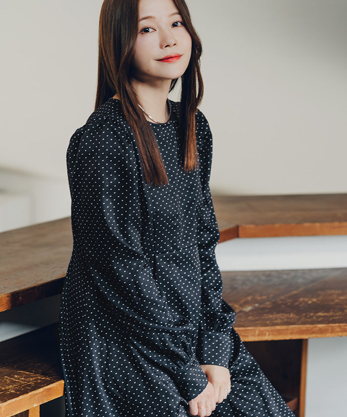 ティティベイト titivate ボリュームギャザースリーブフレアワンピース （ドット2） ドット2