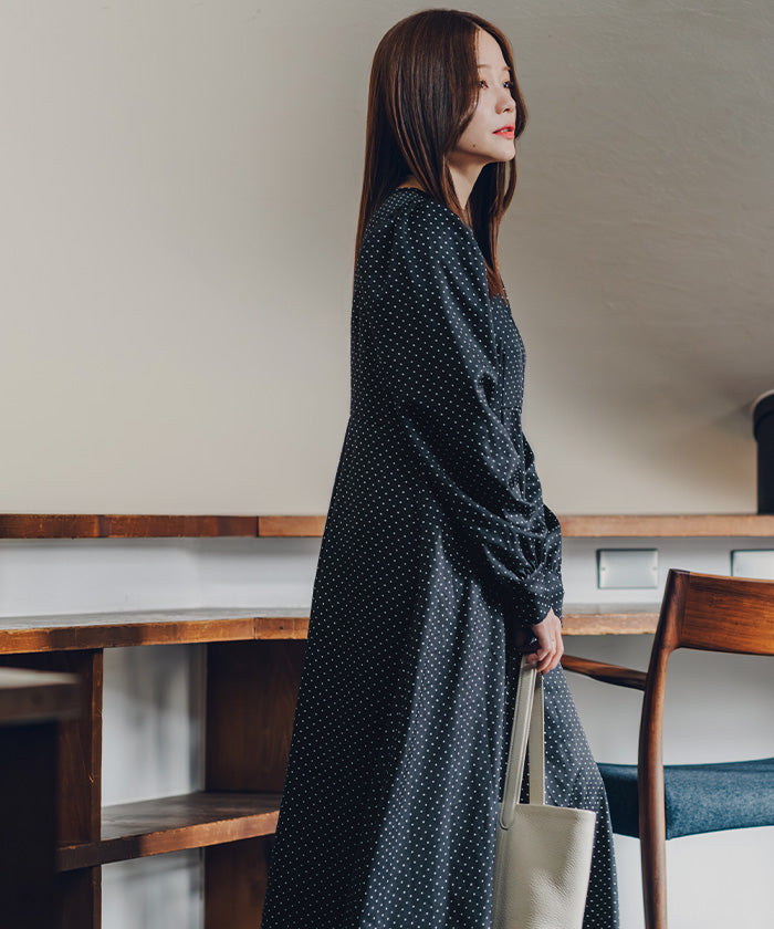 ティティベイト titivate ボリュームギャザースリーブフレアワンピース （ドット2） ドット2