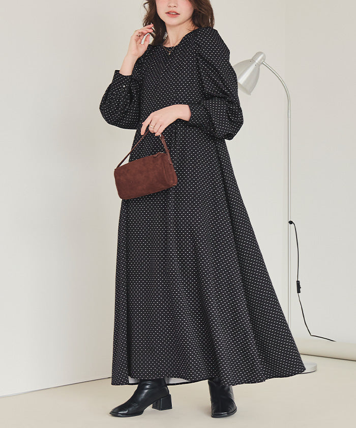 ティティベイト titivate ボリュームギャザースリーブフレアワンピース （ドット2） ドット2