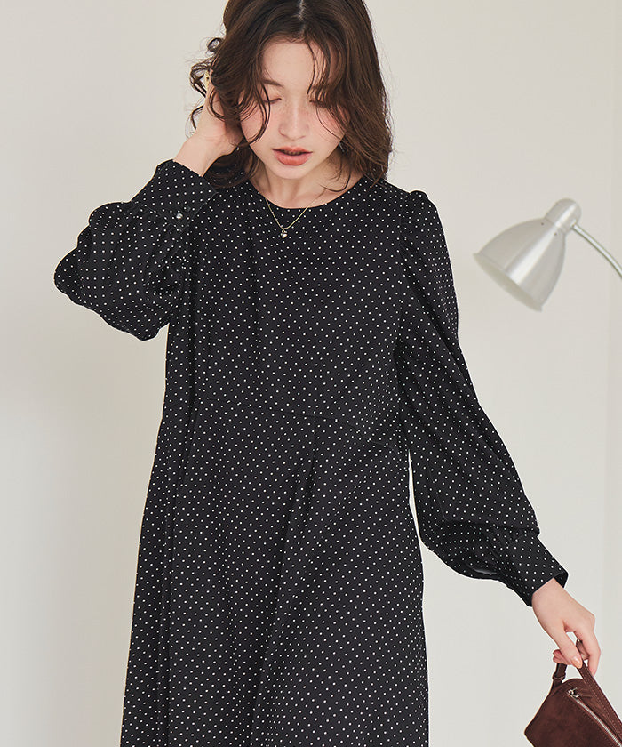 ティティベイト titivate ボリュームギャザースリーブフレアワンピース （ドット2） ドット2