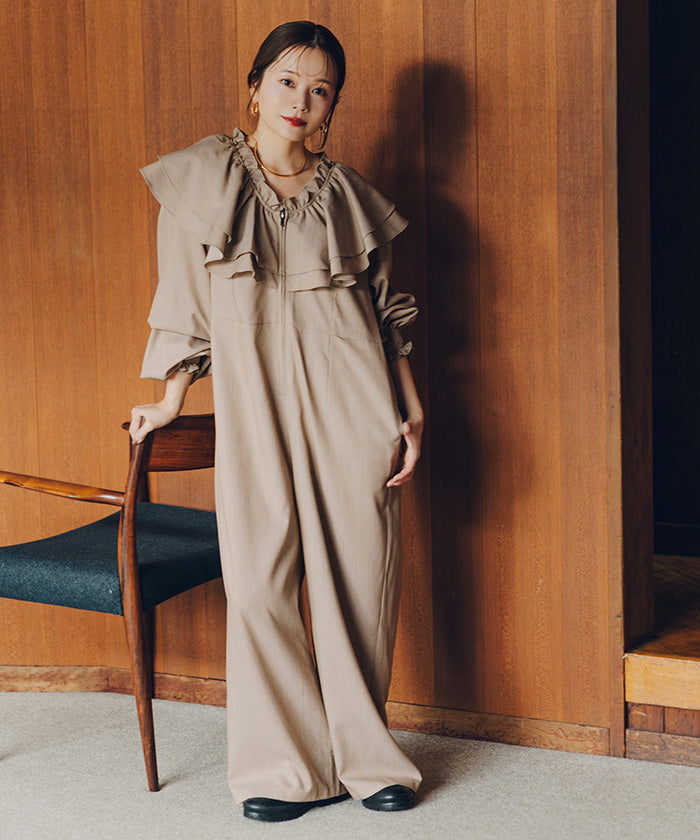 ティティベイト titivate フロントファスナーフリルデザインオールインワン （ブラック） ブラック