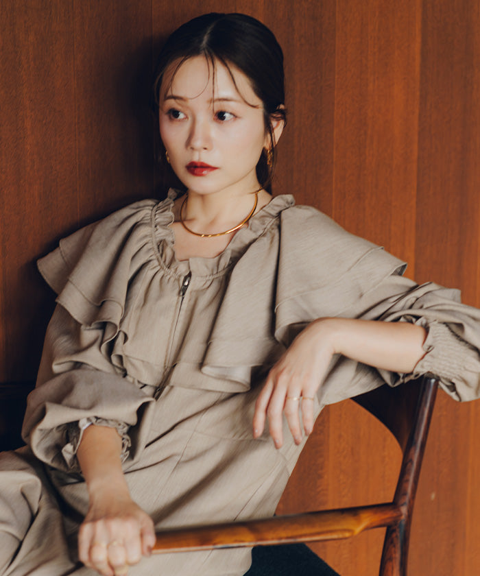 ティティベイト titivate フロントファスナーフリルデザインオールインワン （ブラック） ブラック