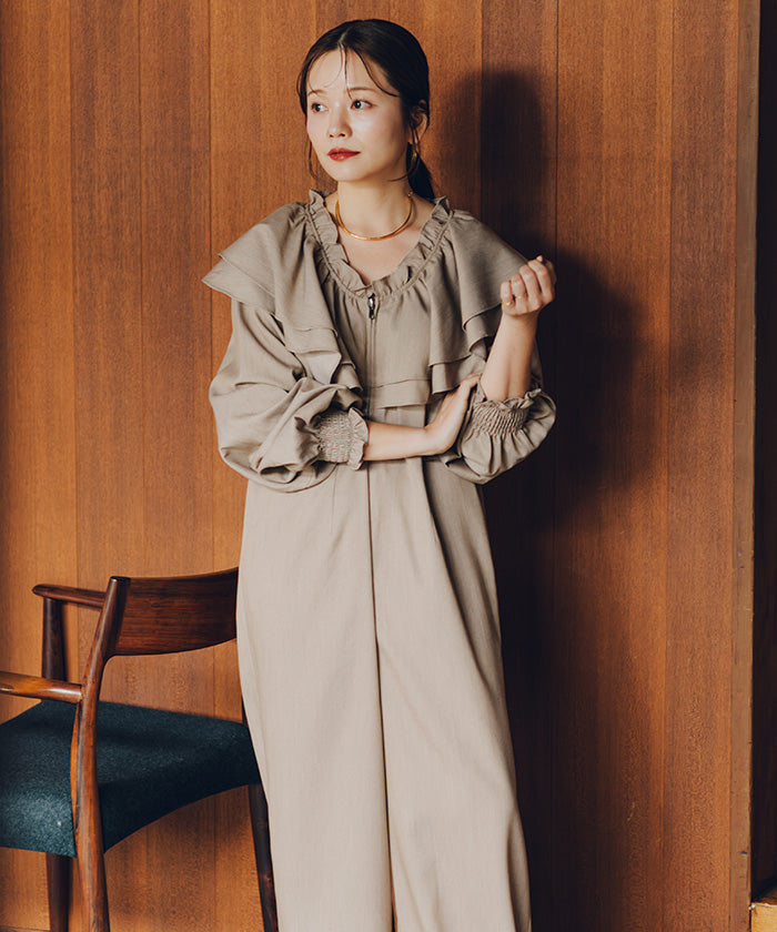 ティティベイト titivate フロントファスナーフリルデザインオールインワン （ブラック） ブラック