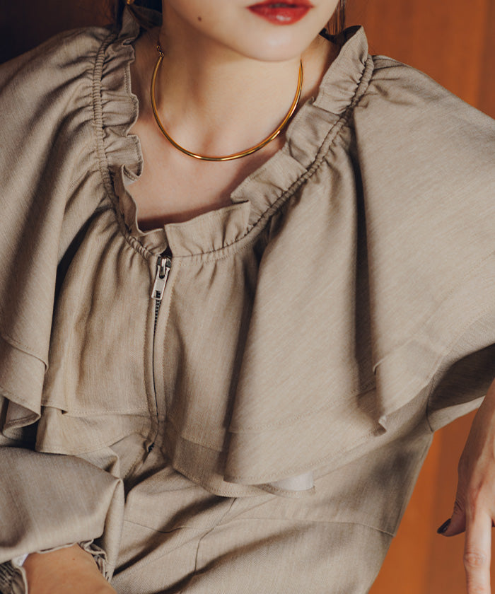 ティティベイト titivate フロントファスナーフリルデザインオールインワン （ブラック） ブラック