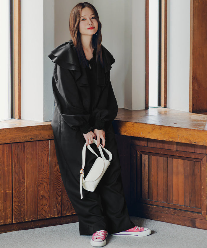 ティティベイト titivate フロントファスナーフリルデザインオールインワン （ブラック） ブラック