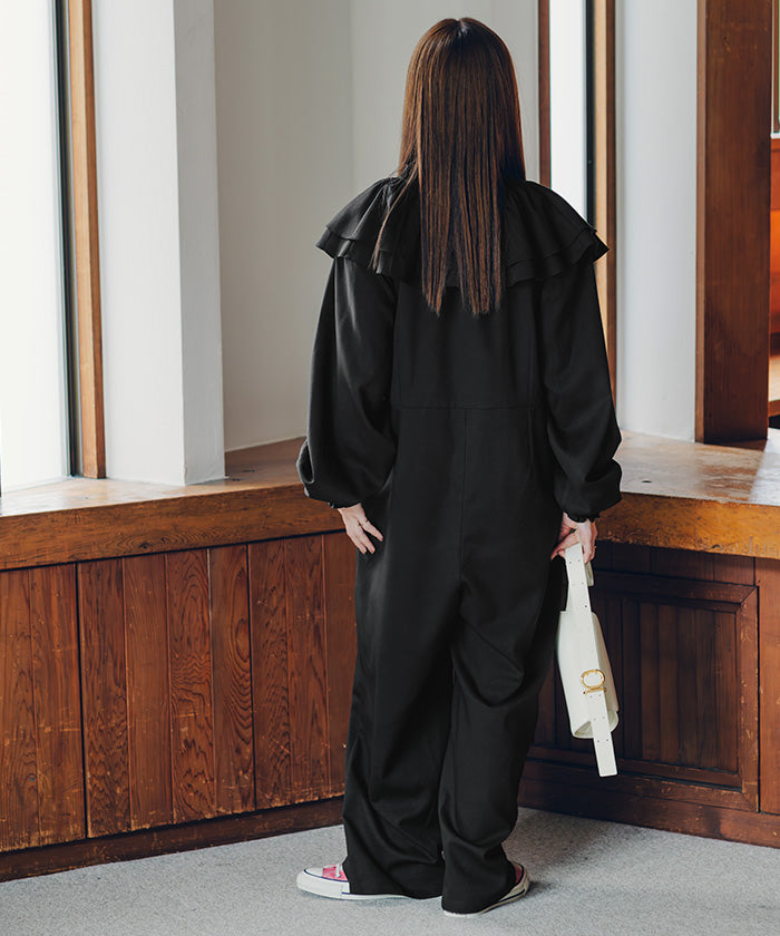 ティティベイト titivate フロントファスナーフリルデザインオールインワン （ブラック） ブラック