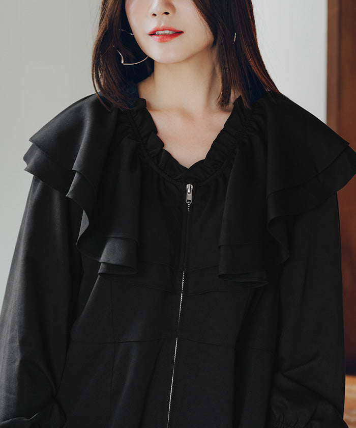 ティティベイト titivate フロントファスナーフリルデザインオールインワン （ブラック） ブラック