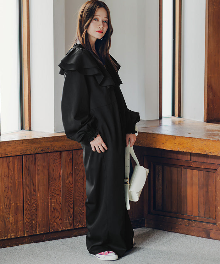 ティティベイト titivate フロントファスナーフリルデザインオールインワン （ブラック） ブラック