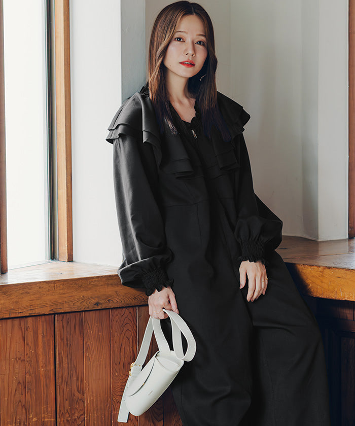 ティティベイト titivate フロントファスナーフリルデザインオールインワン （ブラック） ブラック