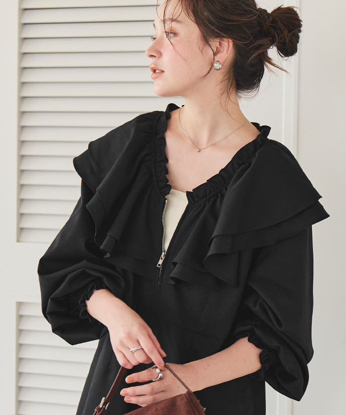 ティティベイト titivate フロントファスナーフリルデザインオールインワン （ブラック） ブラック