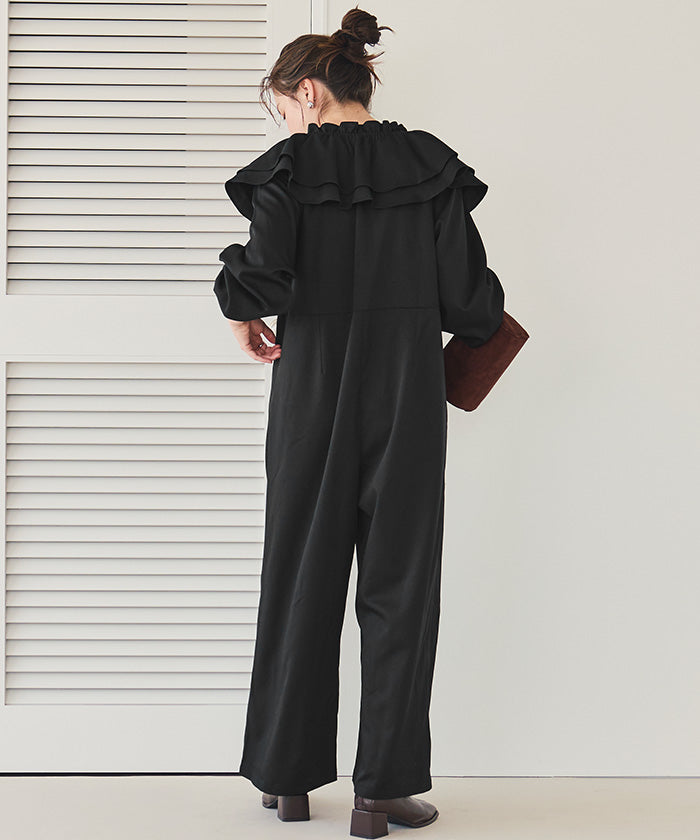 ティティベイト titivate フロントファスナーフリルデザインオールインワン （ブラック） ブラック