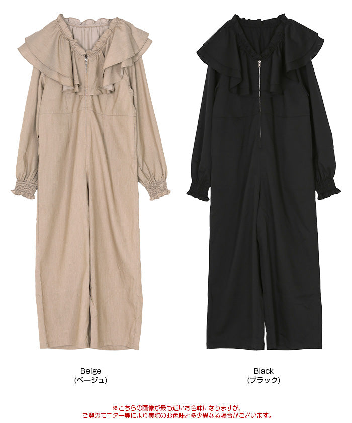 ティティベイト titivate フロントファスナーフリルデザインオールインワン （ブラック） ブラック