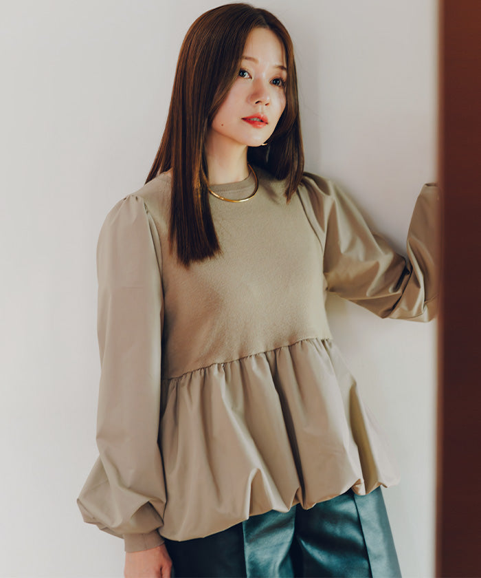 ティティベイト titivate ドッキングバルーンペプラムニット/トップス （ベージュ） ベージュ