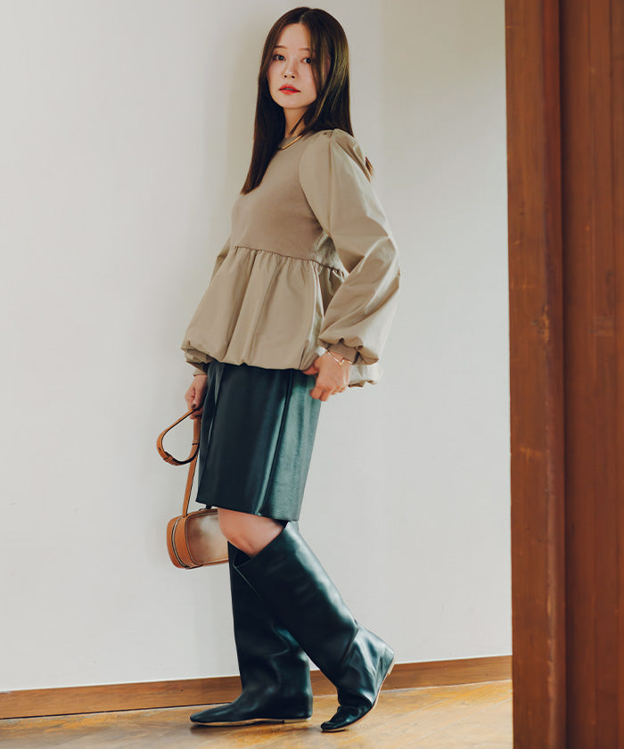 ティティベイト titivate ドッキングバルーンペプラムニット/トップス （ベージュ） ベージュ