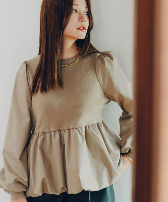 ティティベイト titivate ドッキングバルーンペプラムニット/トップス （ベージュ） ベージュ