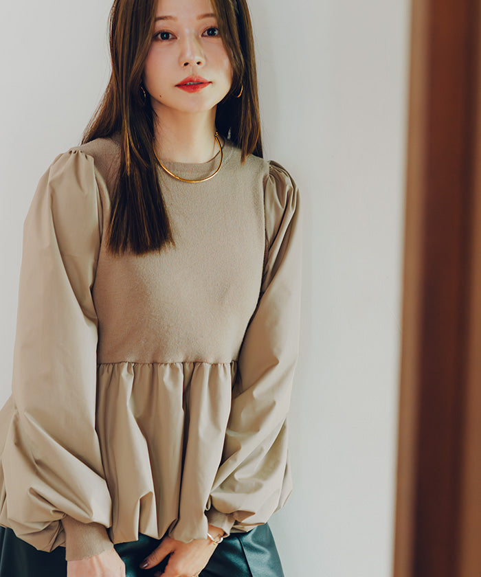 ティティベイト titivate ドッキングバルーンペプラムニット/トップス （ベージュ） ベージュ