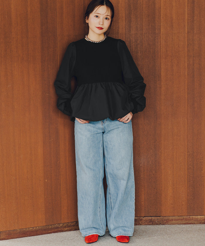 ティティベイト titivate ドッキングバルーンペプラムニット/トップス （ベージュ） ベージュ