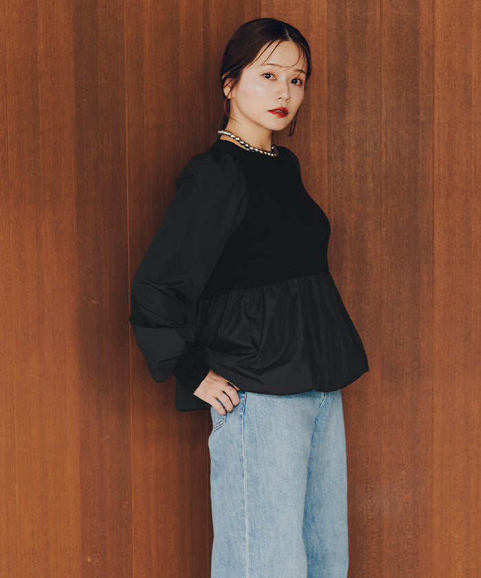 ティティベイト titivate ドッキングバルーンペプラムニット/トップス （ベージュ） ベージュ