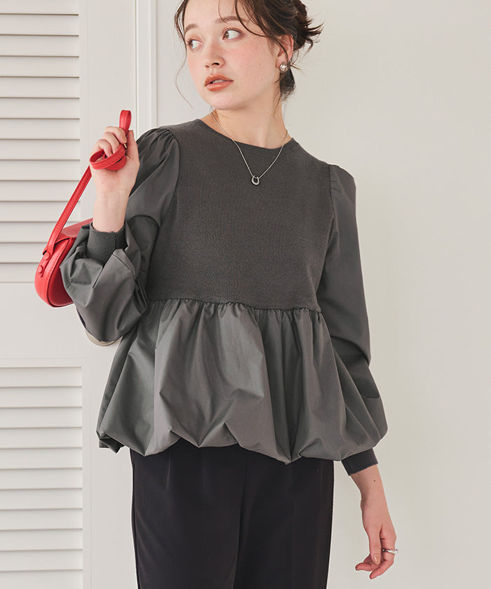 ティティベイト titivate ドッキングバルーンペプラムニット/トップス （ベージュ） ベージュ