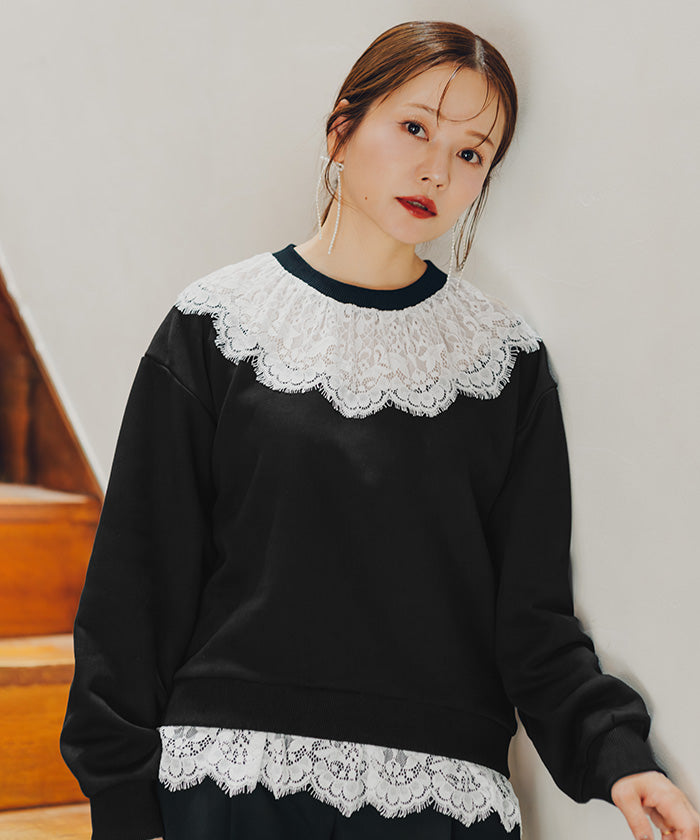 ティティベイト titivate レースドッキングデザインスウェット （ダークベージュ） ダークベージュ