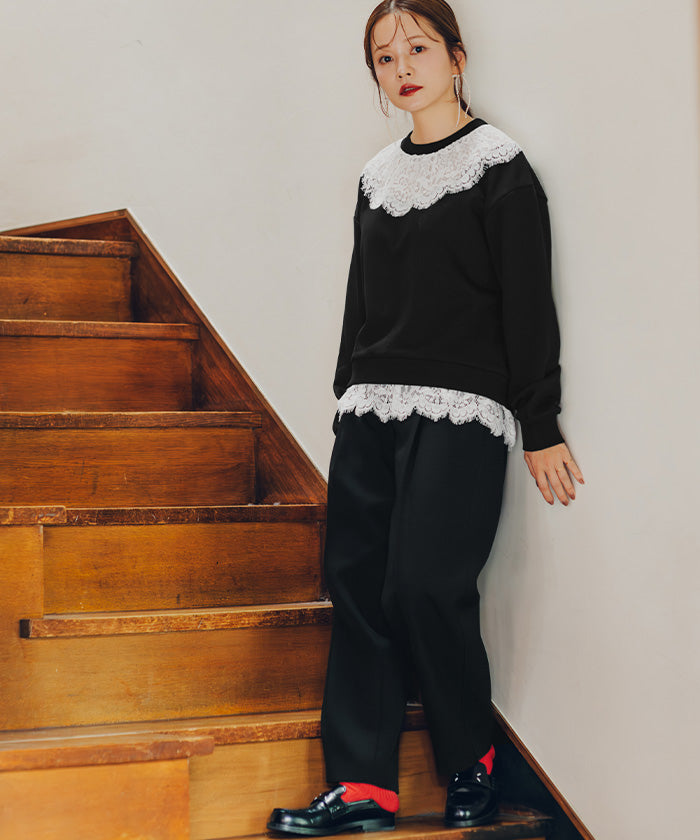 ティティベイト titivate レースドッキングデザインスウェット （ダークベージュ） ダークベージュ