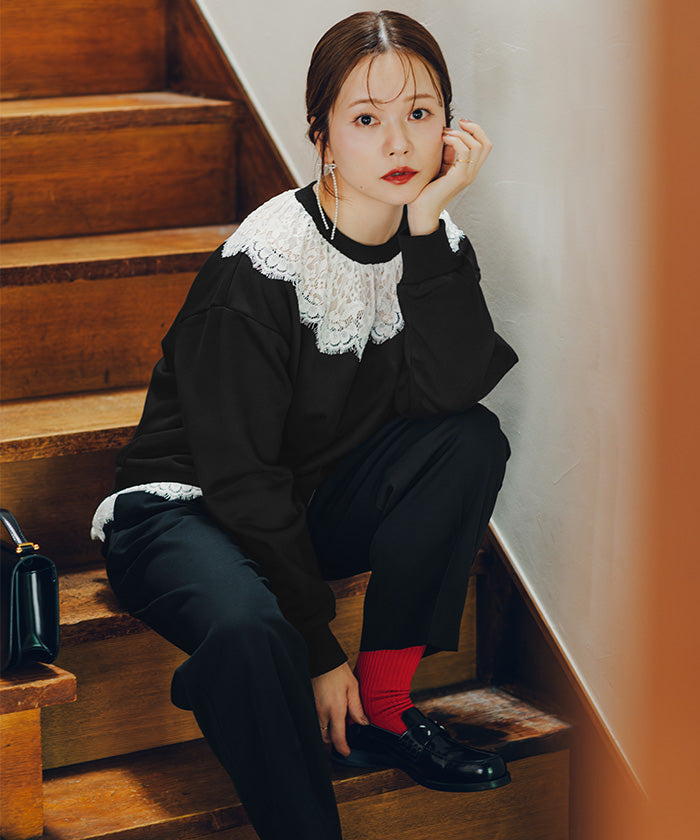 ティティベイト titivate レースドッキングデザインスウェット （ダークベージュ） ダークベージュ