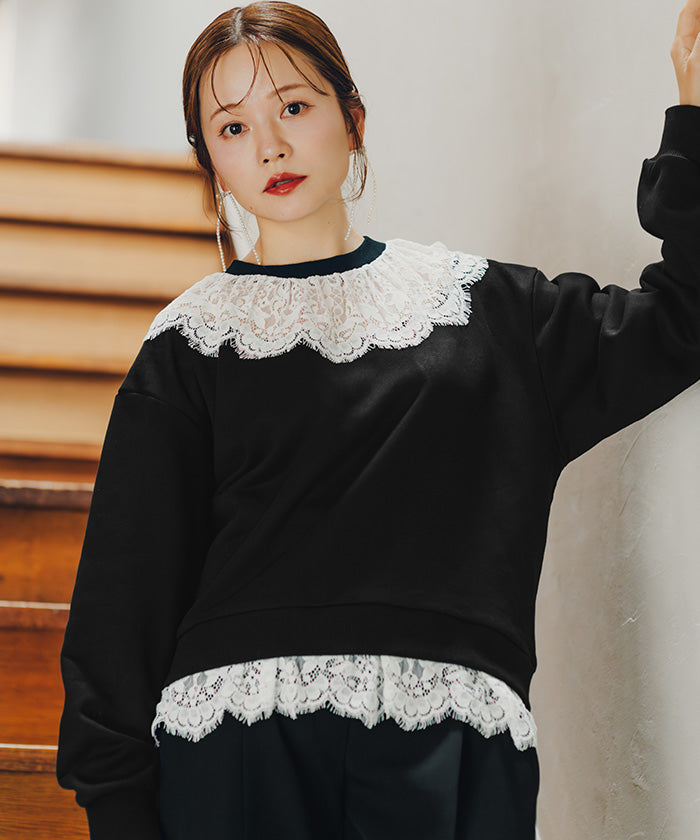 ティティベイト titivate レースドッキングデザインスウェット （ダークベージュ） ダークベージュ