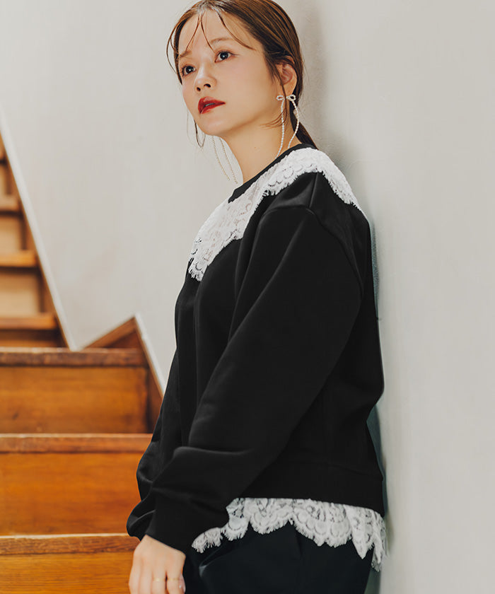 ティティベイト titivate レースドッキングデザインスウェット （ダークベージュ） ダークベージュ