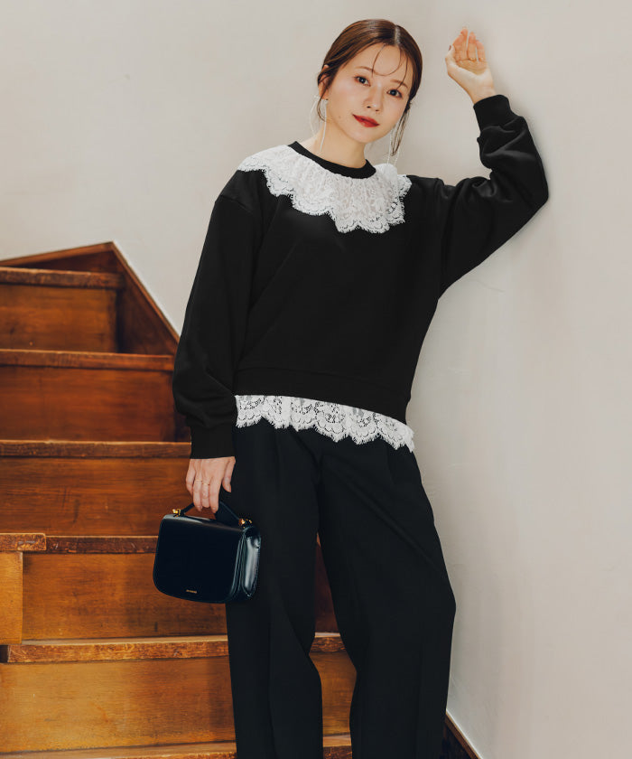 ティティベイト titivate レースドッキングデザインスウェット （ダークベージュ） ダークベージュ