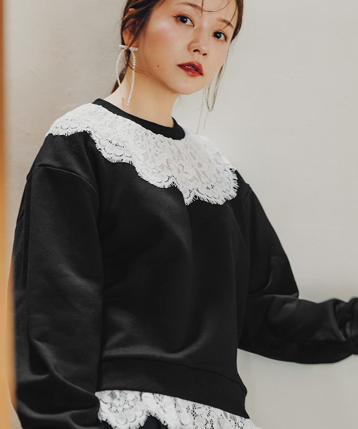 ティティベイト titivate レースドッキングデザインスウェット （ダークベージュ） ダークベージュ