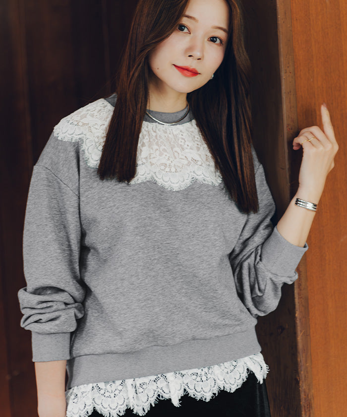 ティティベイト titivate レースドッキングデザインスウェット （ダークベージュ） ダークベージュ