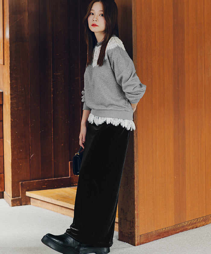 ティティベイト titivate レースドッキングデザインスウェット （ダークベージュ） ダークベージュ