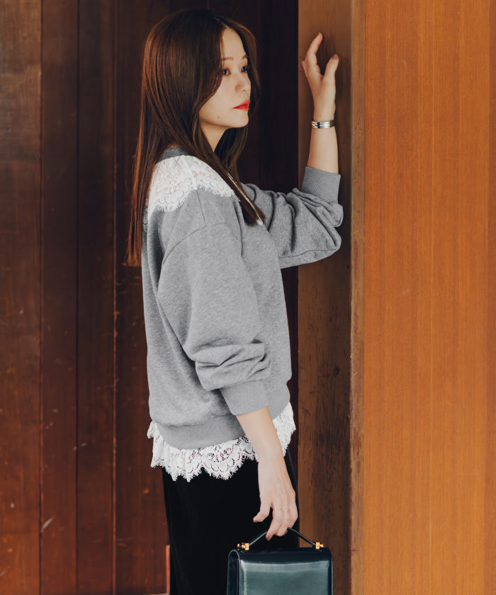 ティティベイト titivate レースドッキングデザインスウェット （ダークベージュ） ダークベージュ