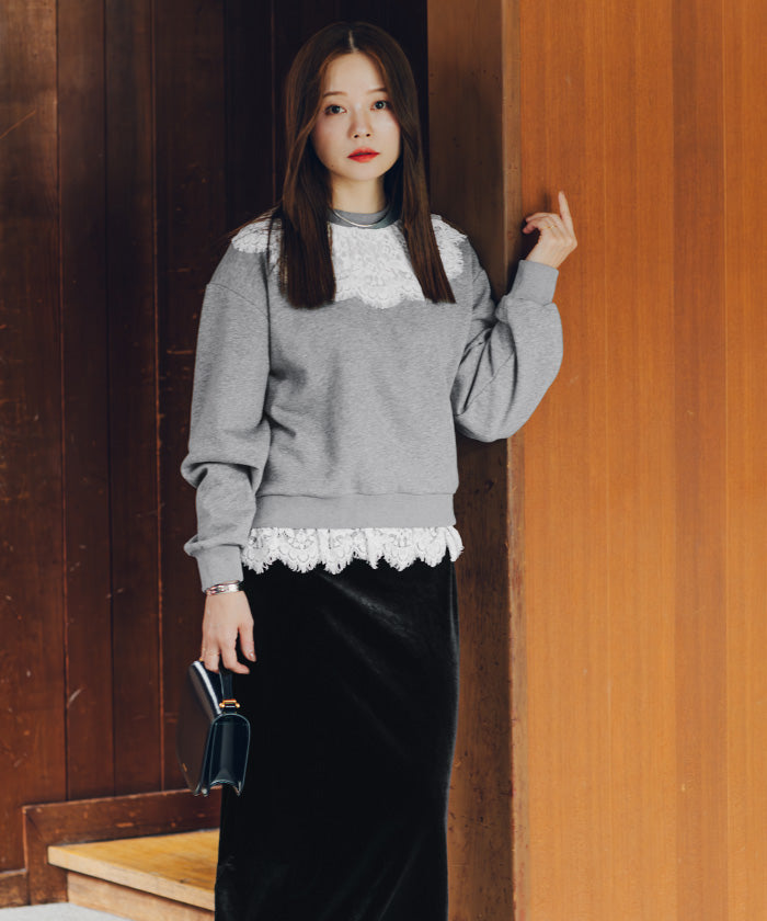 ティティベイト titivate レースドッキングデザインスウェット （ダークベージュ） ダークベージュ