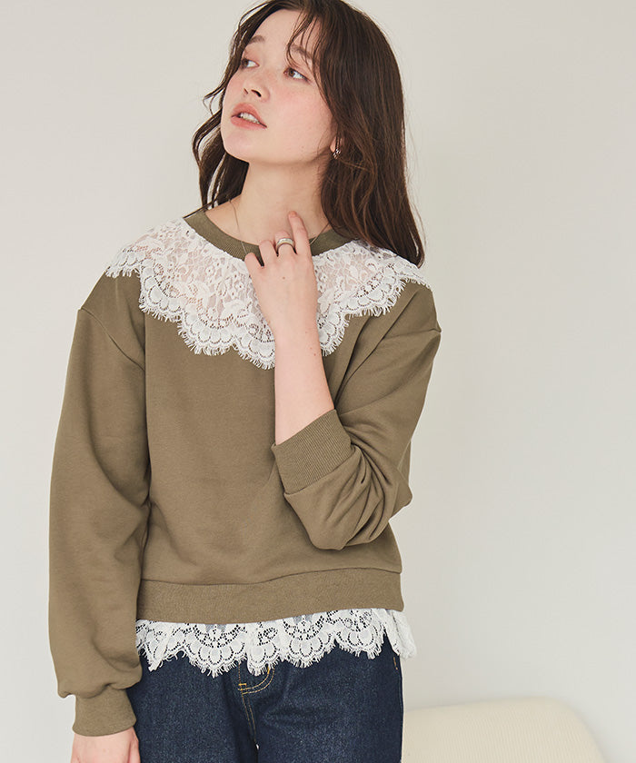 ティティベイト titivate レースドッキングデザインスウェット （ダークベージュ） ダークベージュ