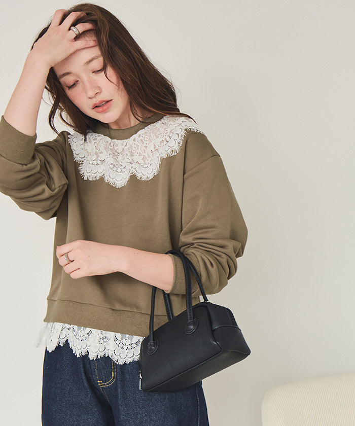 ティティベイト titivate レースドッキングデザインスウェット （ダークベージュ） ダークベージュ