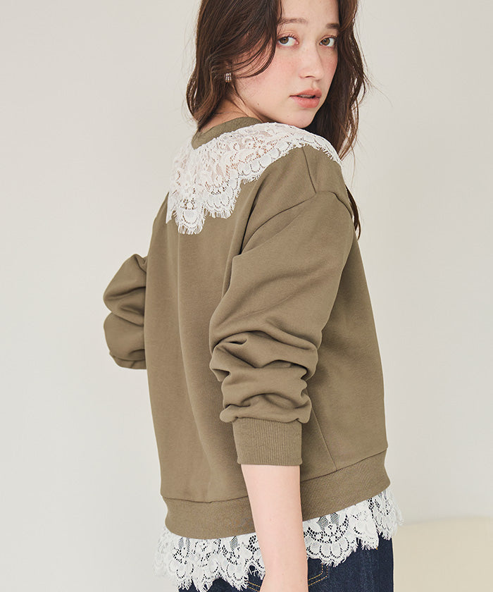 ティティベイト titivate レースドッキングデザインスウェット （ダークベージュ） ダークベージュ