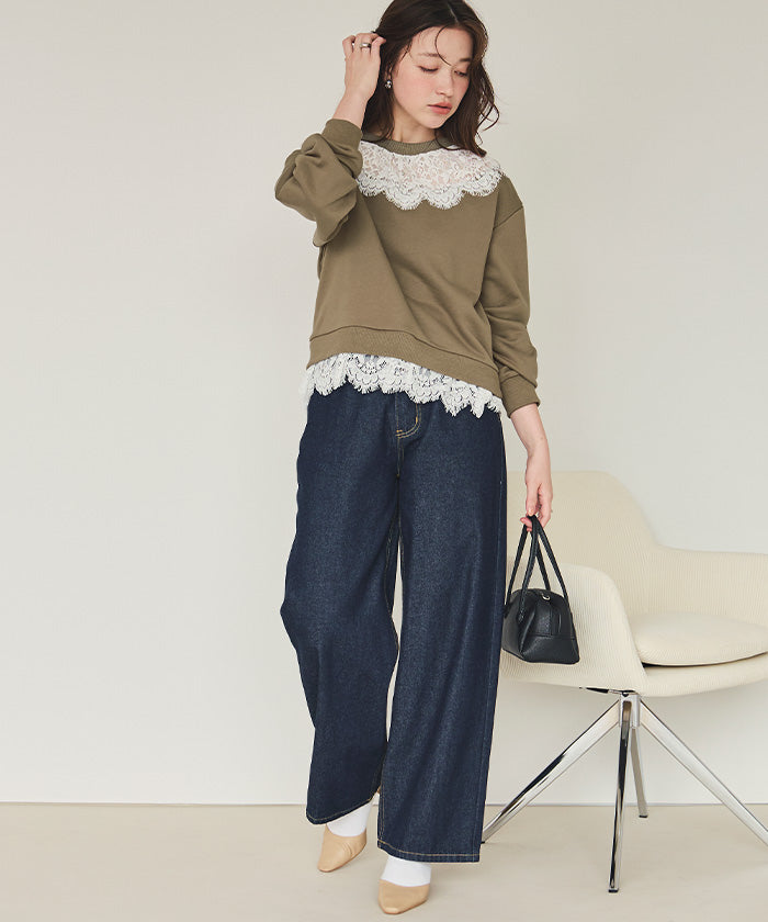 ティティベイト titivate レースドッキングデザインスウェット （ダークベージュ） ダークベージュ