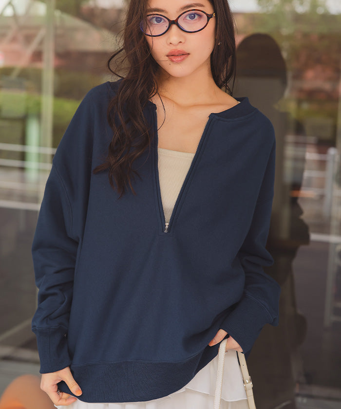 ティティベイト titivate フロントジップゆるっとスウェットプルオーバー （ネイビー） ネイビー
