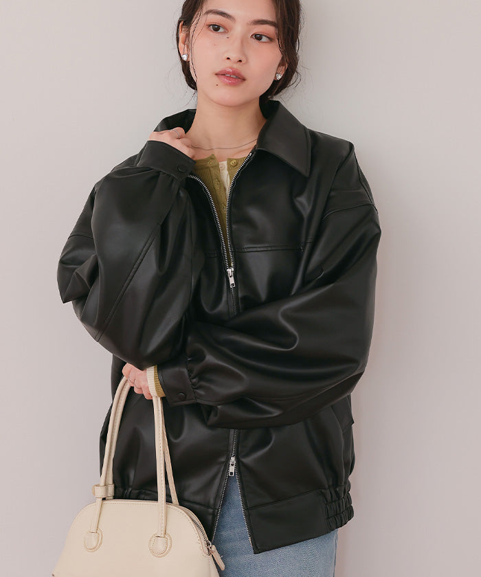 ティティベイト titivate フェイクレザー/スエードオーバージャケット （ブラック） ブラック