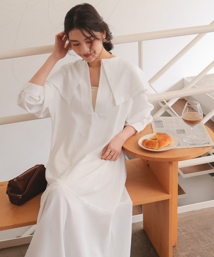 ティティベイト titivate ビッグカラーマーメイドシルエットワンピース （オフホワイト） オフホワイト